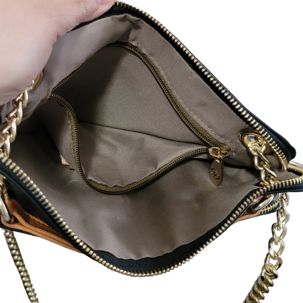 VINTAGE VALENTINA  Black Leather Shoulder/Crossbody Bag with Chain Handle - Picture 13 of 14